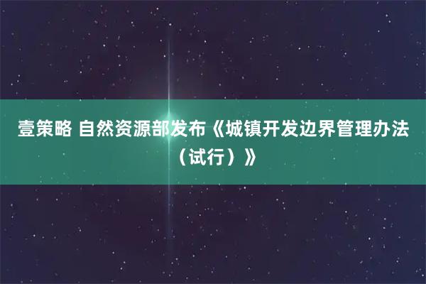 壹策略 自然资源部发布《城镇开发边界管理办法（试行）》