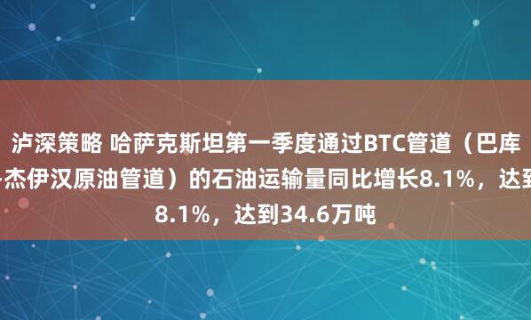 泸深策略 哈萨克斯坦第一季度通过BTC管道（巴库-第比利斯-杰伊汉原油管道）的石油运输量同比增长8.1%，达到34.6万吨